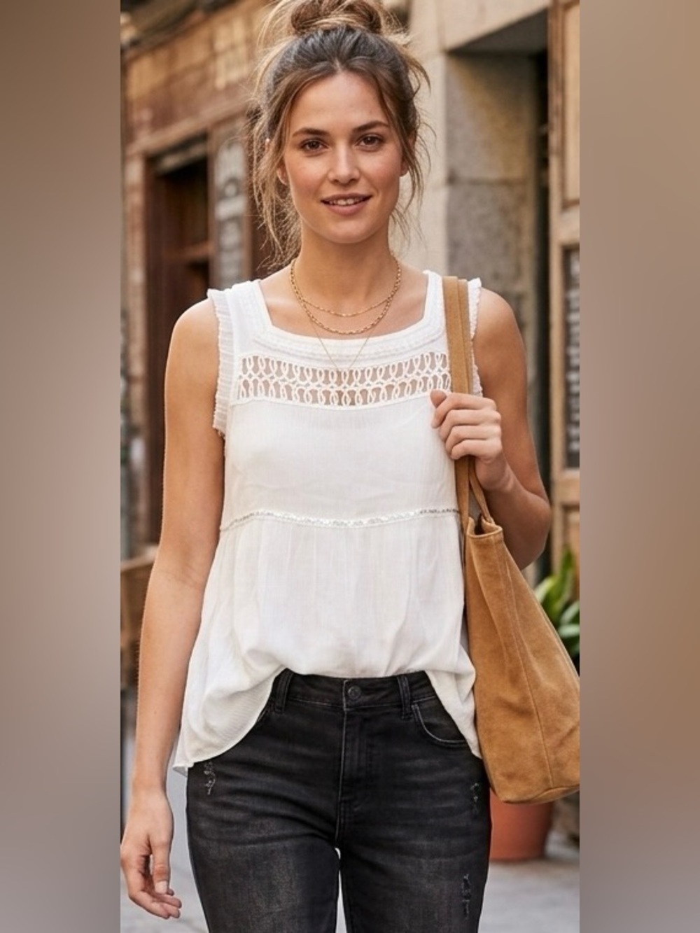 POL, NWOT,, White CrochetCamisole Tank, P2P: 18”
